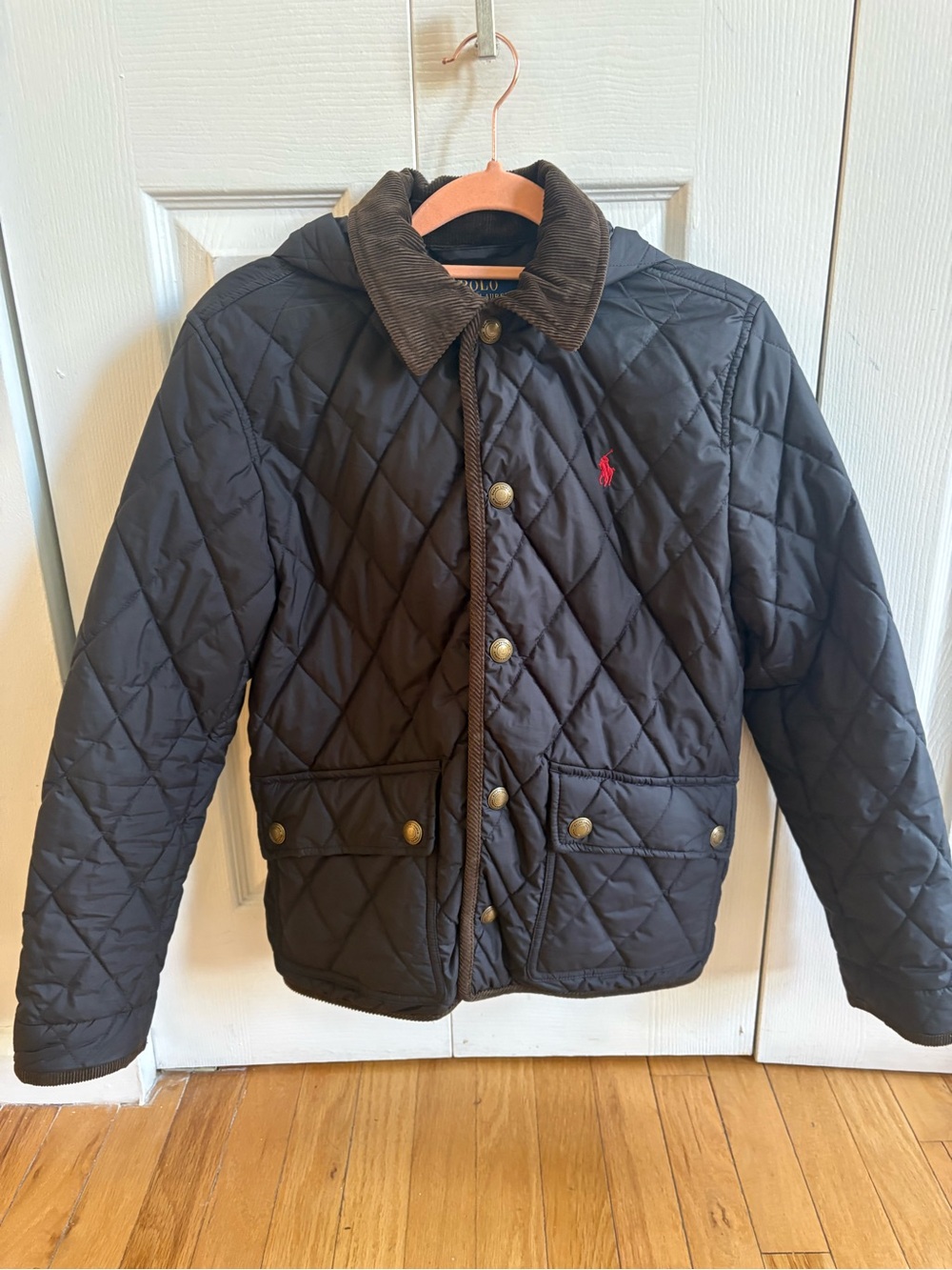 Polo by Ralph Lauren Boys Quilted Barn Jacket in Dark Brown with Red Logo